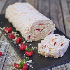 204890C Raspberry & White Chocolate Meringue Roulade (Menuserve)