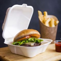 309256S Bagasse Clamshell Burger Box 6inch (Vegware)